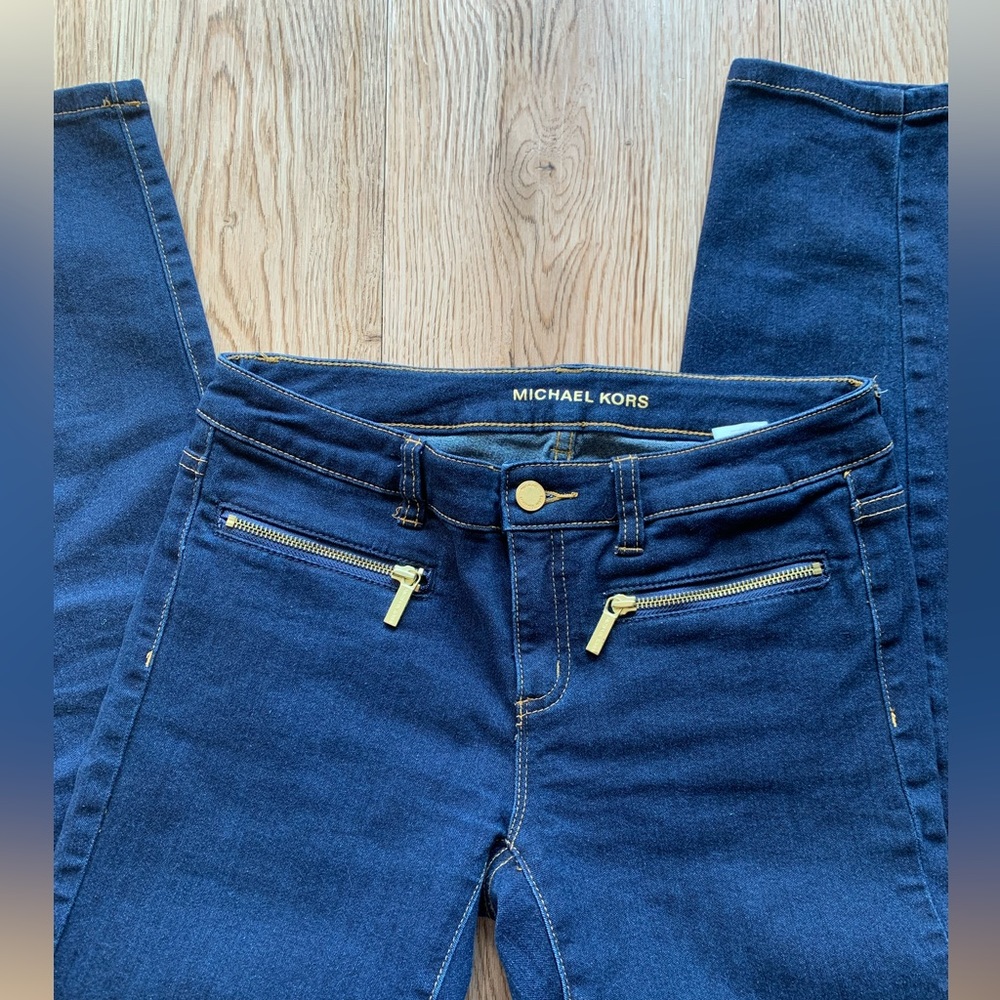 Michael Kors Dark Blue Skinny Jeans with Gold Hardware